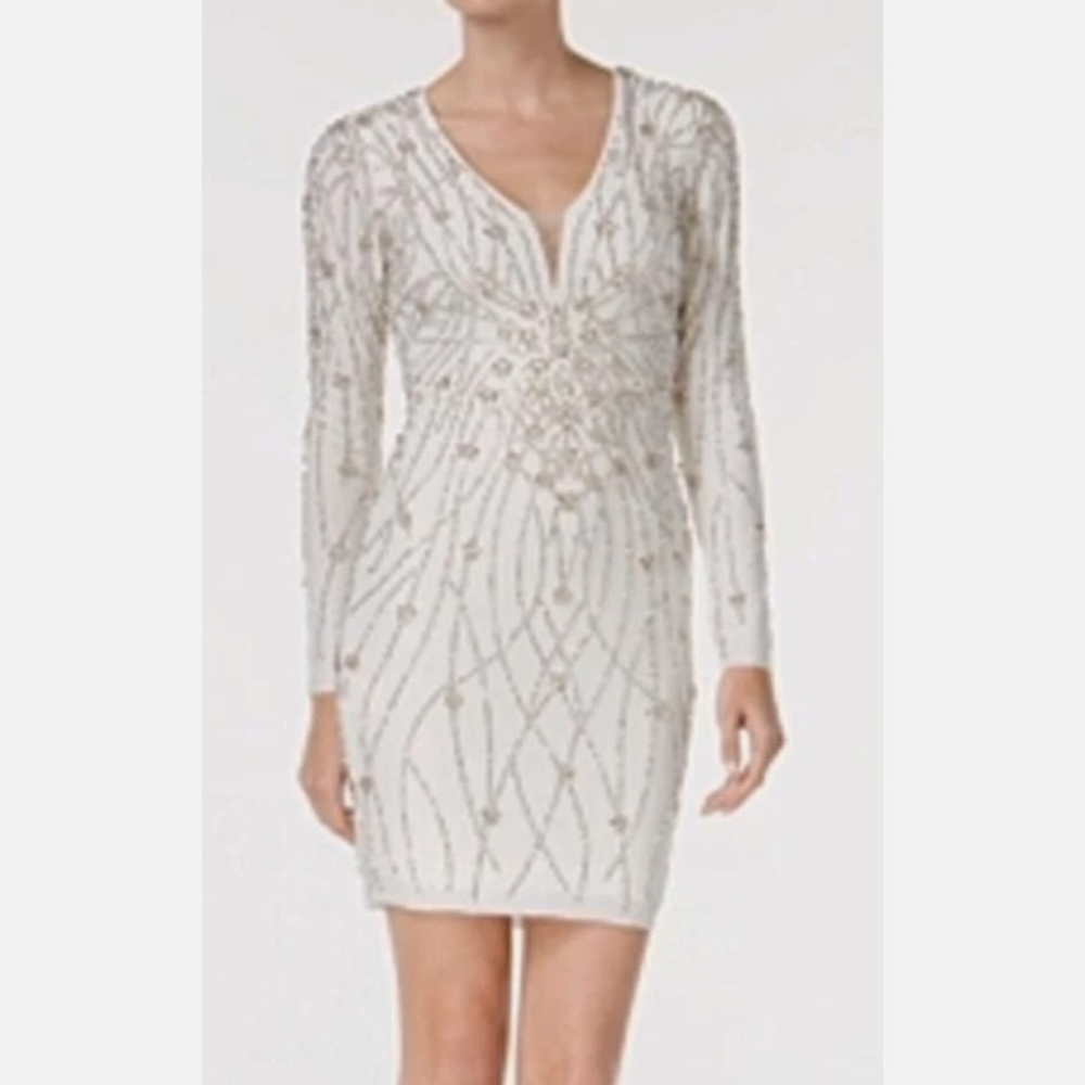 Xscape White‎ Long Sleeve Beaded Dress Size 4